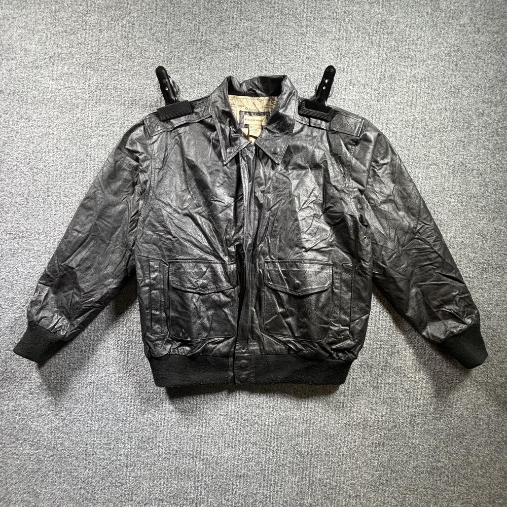 Scandia Woods Bomber Jacket Men's Med Black Leather Workwear Utility Full-Zip